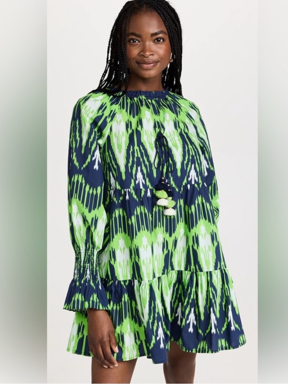 Figue New Bella Long Sleeve Vibrant Green And Blue Babydoll Dress Size S